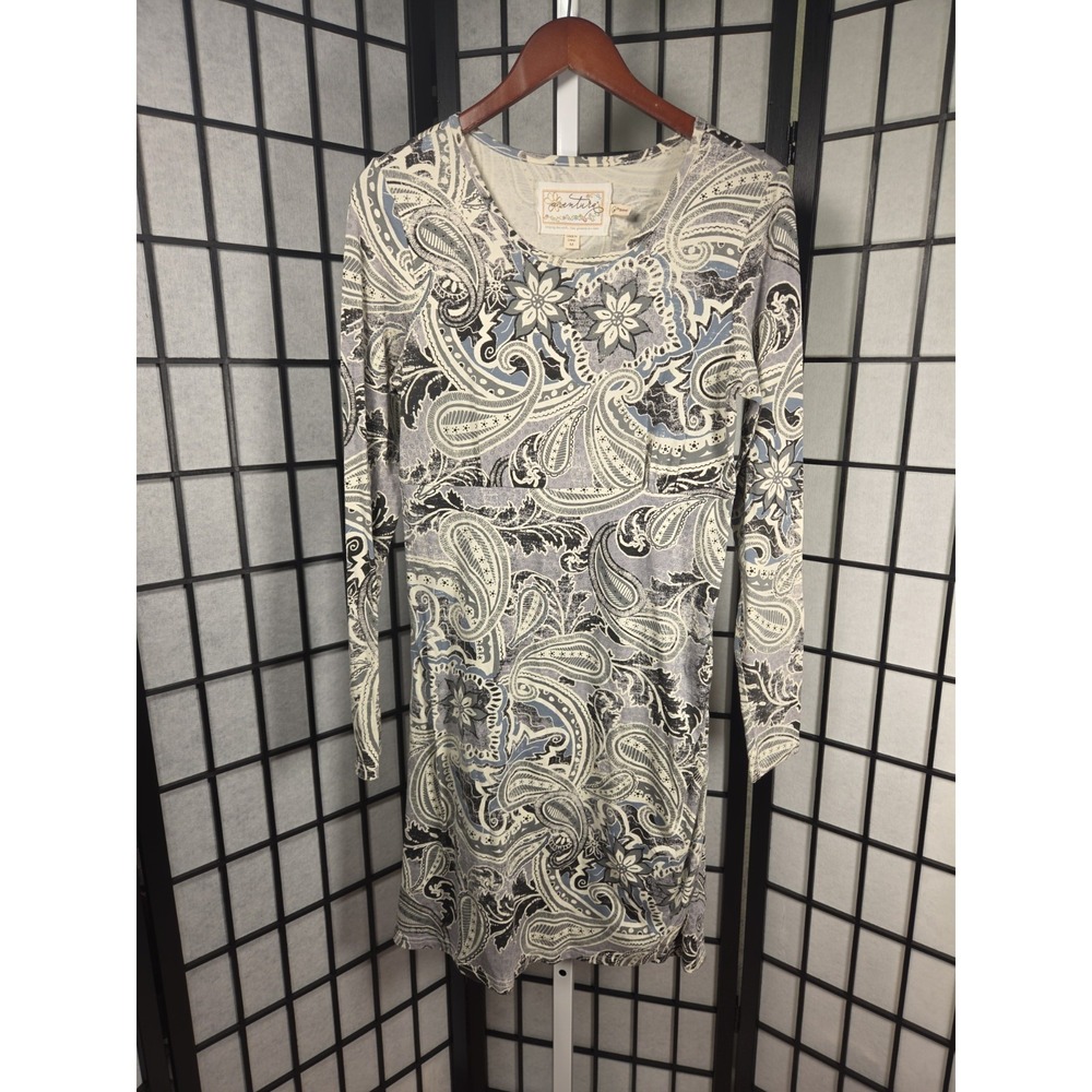 Aventura Boho Earthy Granola Paisley Dress Women M Blue Gray Floral Empire Waist